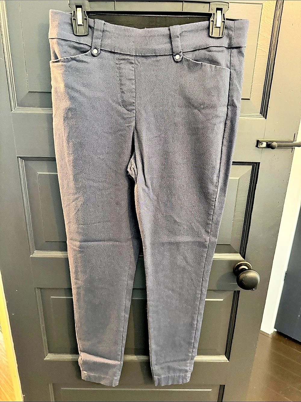 maurices Pull On Bengaline Skinny Ankle Pant denim blue in color medium